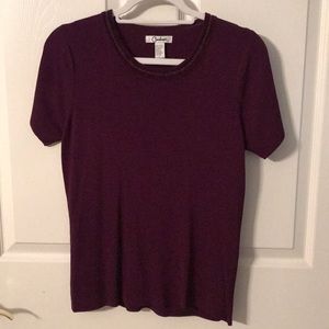 Carducci boutique deep plum top with sparkle trim